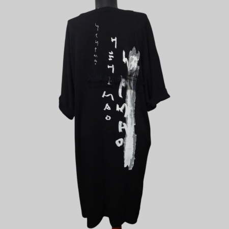 Rochie pe fond negru cu aplicatie tulle si imprimeu alb [2]