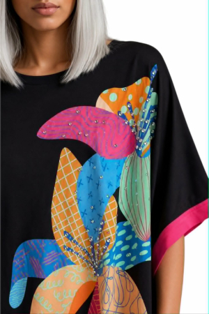 Bluza din bumbac pentru marime mare cu imprimeu colorat si pietre argintii [2]