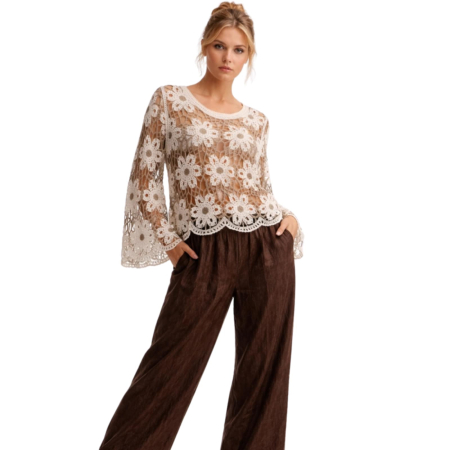 Bluza dantela tip macrame cu model  floral  amplu [2]