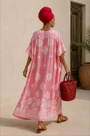 Kaftan din bumbac si vascoza cu imprimeu tip broderie [2]