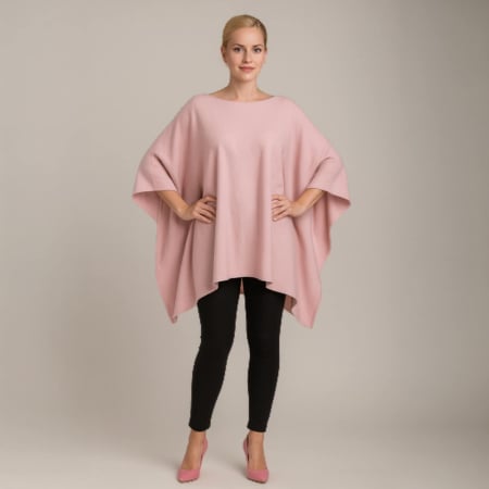 Poncho - Poncho Tip Pelerina Tricotat Roz Prafuit Pentru Sezon Rece