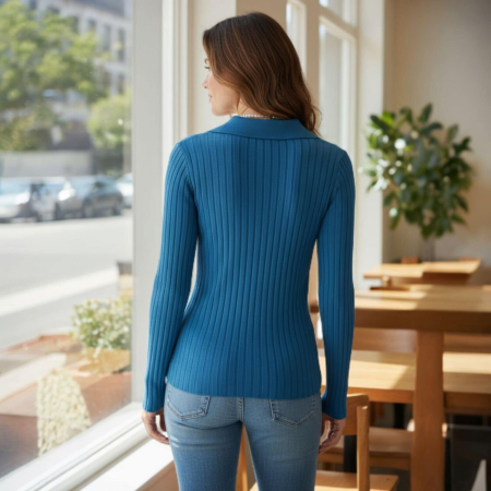 Bluza din tricot cu guler tip camasa cu maneca lunga [1]