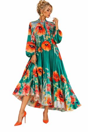 Rochii satin - Rochie  lunga din satin cu imprimeu floral