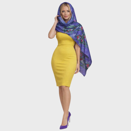 Esarfe/Saluri - Esarfa generoasa din matase cu imprimeu design artistic