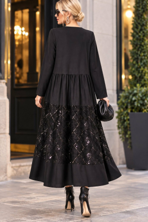Rochie neagra eleganta din vascoza cu paiete si trandafiri aplicati [2]