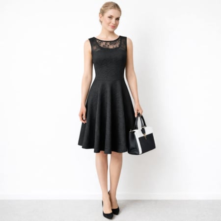 Imbracaminte - Rochie neagra fara maneci usor clos cu dantela la piept si spate