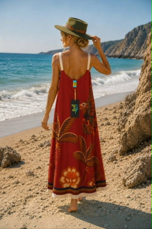 Rochie din bumbac cu btretele si imprimeu vultur colorat [1]