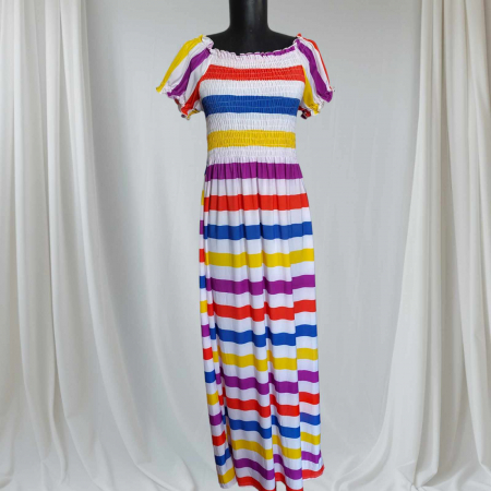 Rochii lycra & poliester & voal - rochie-lunga-de-vara-cu-vara-cu-dungi-colorate-si-plasa-elastica