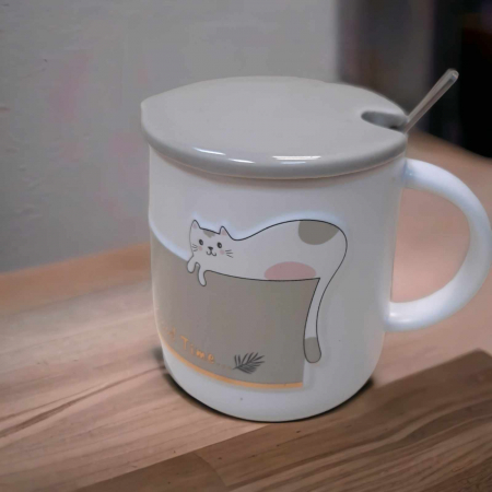 Cani /Cescute pisica/ Seturi - set pisica din ceramica cu lingurita si capac