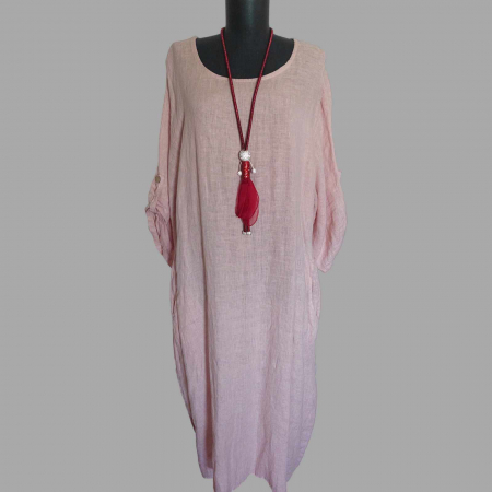 Rochii in - Rochie de vara croi larg din in cu buzunare laterale