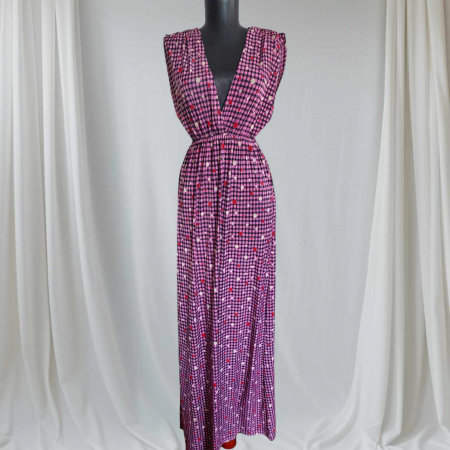 Rochii lycra & poliester & voal - rochie-de-vara-lunga-cu-decolteu-generos-si-carouri-mov
