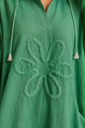 Rochie lunga din bumbac verde tip hanorac [3]