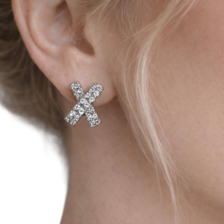 Cercei eleganti in forma de X din metal inoxidabil si strasuri argintii [1]