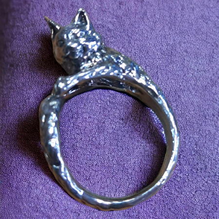 inel in forma de pisicia reglabil din metal gablont argintiu [1]