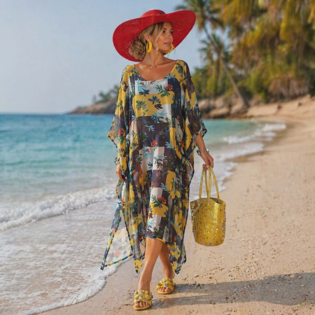 Imbracaminte - Rochie tip poncho din voal cu imprimeu floral