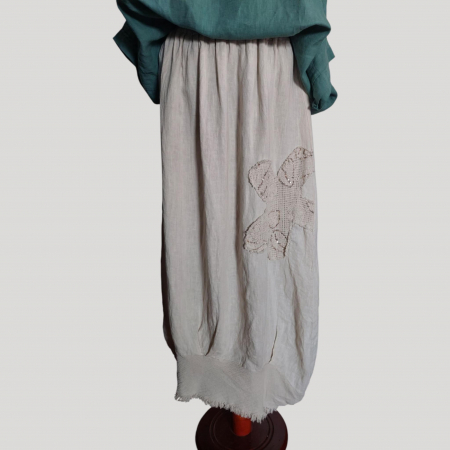 Fusta Lunga din In cu Model Floare din Macrame si Paiete tip Gogosar [2]