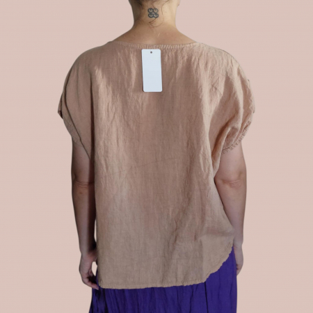 Bluza din in cu aspect zdrenturos decolteu rotund [1]