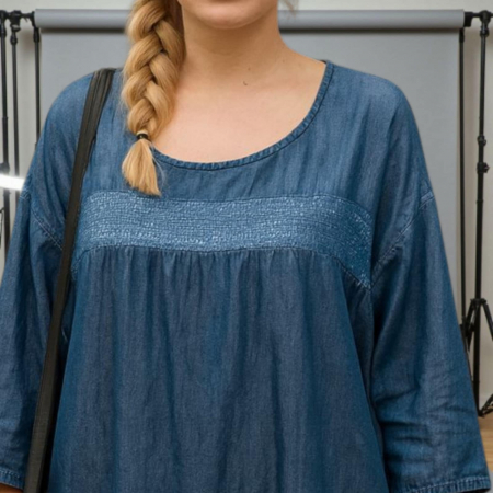 Rochie din Denim Blug Croi Larg cu Paiete la Bust [1]