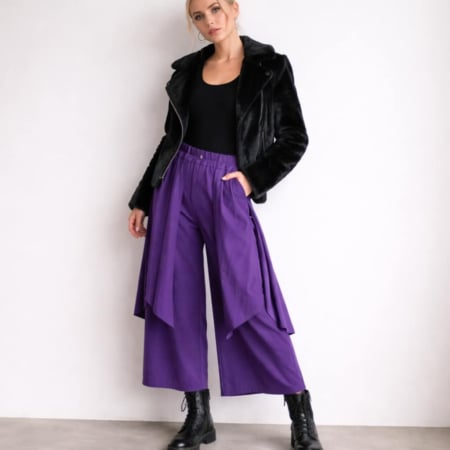 Imbracaminte - Pantaloni din bumbac mov cu suprapunere fusta si elastic in talie