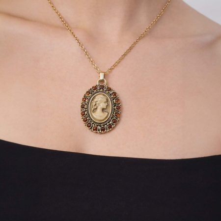 Colier la baza gatului cu medalion vintage cu camee si pietre decorative [1]