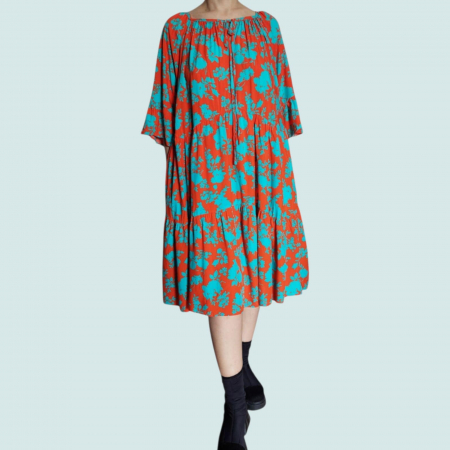 Rochii bumbac - Rochie Ampla cu Volane din Vascoza si Imprimeu Floral