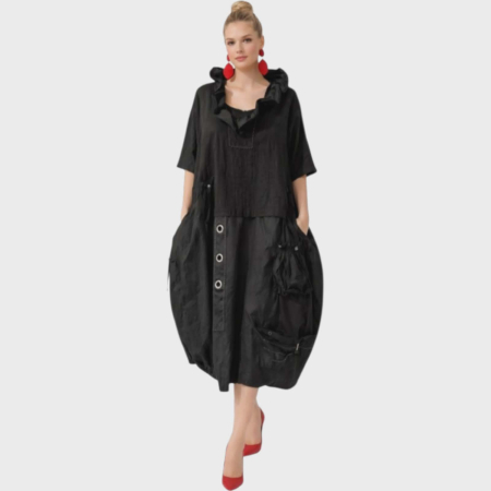 Rochii bumbac - Rochie neagra din bumbac cu decolteu inalt pentru marime mare