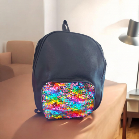 Rucsacuri - Rucsac din piele ecologica cu paiete multicolore