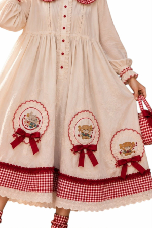 Rochie din bumbac stil romantic vintage si detalii rosii [1]
