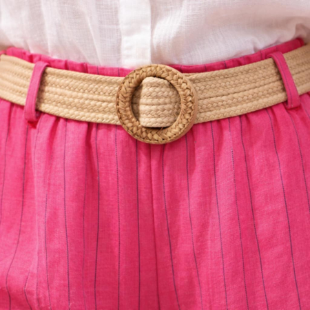 Pantaloni din in ciclam cu buzunare laterale si  curea [1]