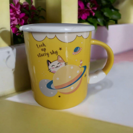Cani/Seturi - Cana din Ceramica cu Lingurita si Capac cu Desen Pisica