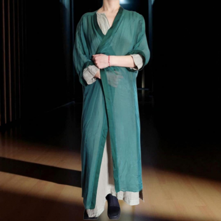 Cardigane/Blazere/Paltoane - Cardigan Verde Transparent din Matase cu Maneca