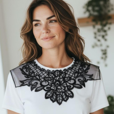 Chokere & Gulere & Masti - Guler elegant negru  detasabil din dantela si voal