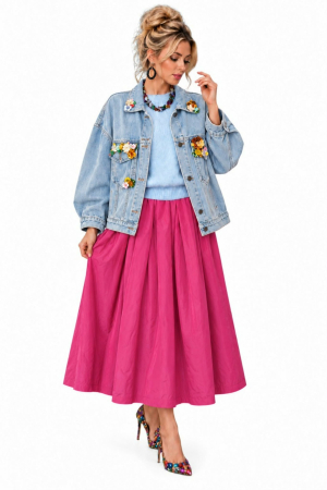 Geci /Veste - Geaca de blugi cu accesorii in forma de flori colorate