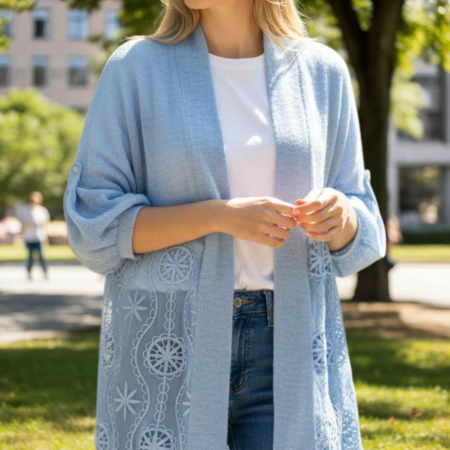 Cardigan din dantela si acrilyc bleumarin potrivit pentru primavara toamna [1]