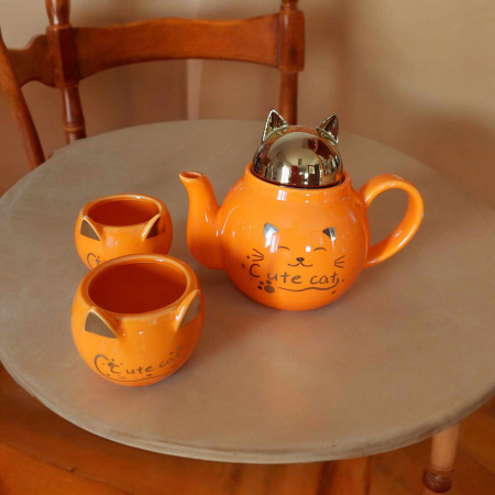 set cu doua canute ceai cafea din ceramica in forma de pisicia [1]