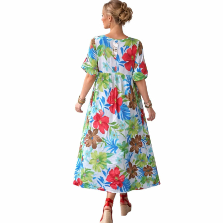 Rochie de vara tip babydoll cu strasuri argintii si imprimeu floral [1]