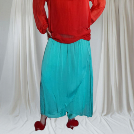 Pantaloni matase - Pantaloni din Matase cu Fusta Suprapusa si Dublura Vascoza pe Interior