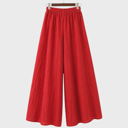 Pantaloni - Pantaloni croi  larg din in rosu cu banda in talie