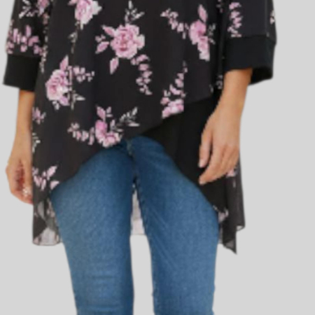 Bluza asimetrica pe fond negru cu trandafiri roz [1]