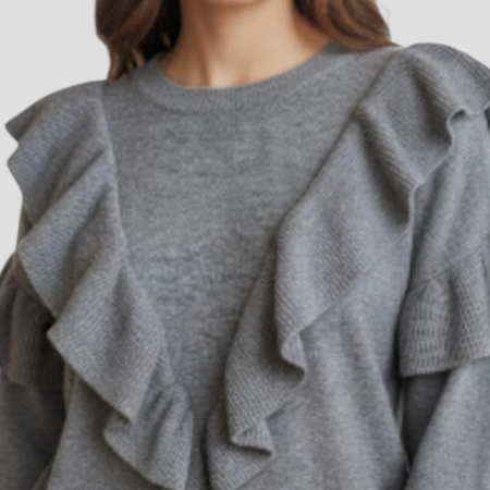 Pulover gri cu volane la maneci si decolteu pentru tinute moderne [1]