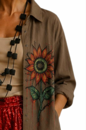 Camasa lunga din bumbac cu floare pictata la bust [1]