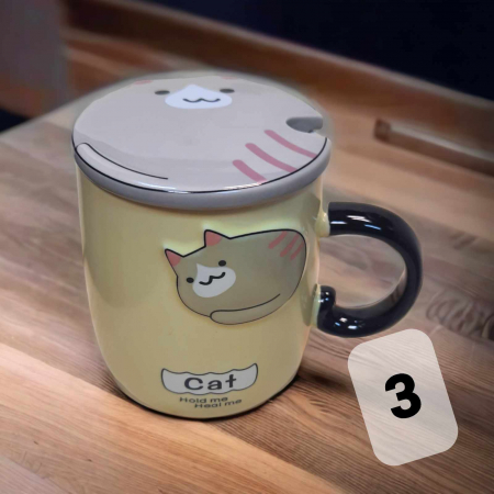 Cani /Cescute pisica/ Seturi - cana pisica din ceramica cu capac si lingurita