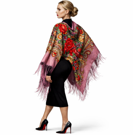 Esarfe/Saluri - Sal tip gipsy cu imprimeu floral intens cu franjuri