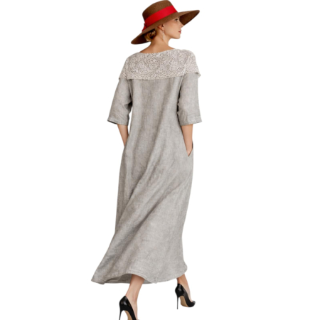 Rochie din in croi larg si guler din dantela [1]