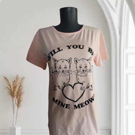 Tricouri pisici - Tricou Roz din Bumbac cu Desen Doua Pisicute Iubarete