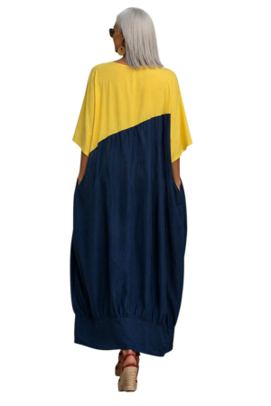 Rochie pentru marimi mare tip gogosar din bumbac si denim [1]