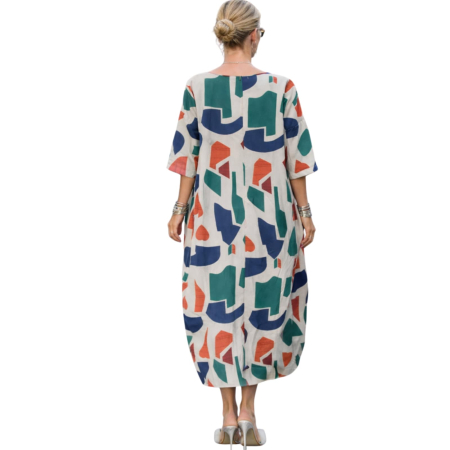 Rochie lunga lejer cu imprimeu geometric multicolor usor balon [2]