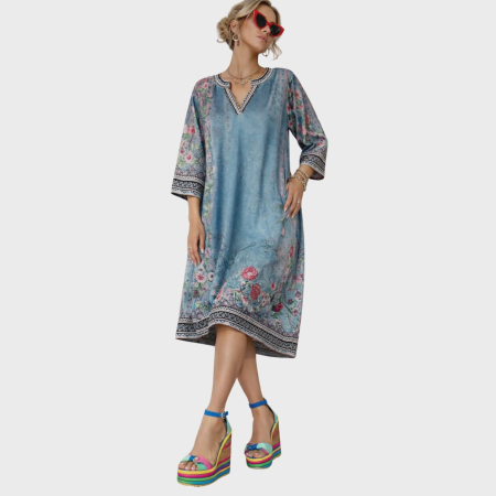 Imbracaminte - Rochie croi larg cu imprimeu floral si decolteu anchior