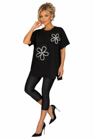 Bluza bumbac - Bluza neagra  din bumbac  cu aplicatii pietre argintii  si tulle