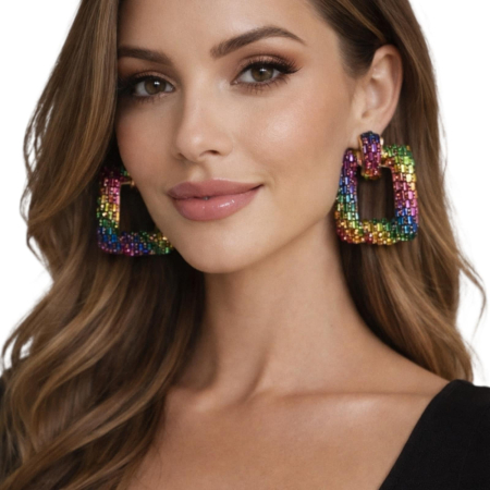Cercei - Cercei statement multicolori din margele fine cu finisaj stralucitor